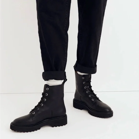 Madewell Rayna Black Leather Combat Boots Size 10 - Picture 2 of 4
